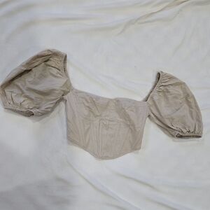 Showpo Neutral Puff Sleeve Corset Crop Top Size 4